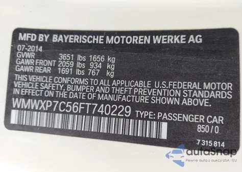 2015 Mini Hardtop Cooper S from USA, damaged, VIN WMWXP7C56FT740229